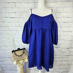 NWT Moulinette Soeurs Size M Blue Carina Open Shoulder Balloon Sleeve Dress $128